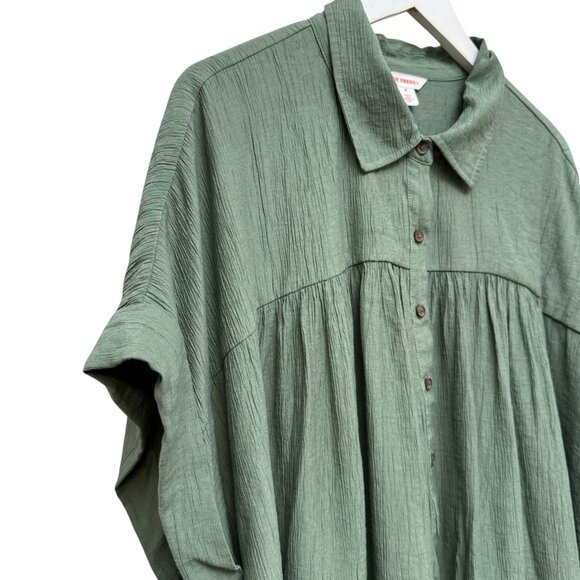 JOE FRESH Womens Top Plus Size 3X Green Boho Blouse Rayon Short Sleeve Flowy - Picture 6 of 7
